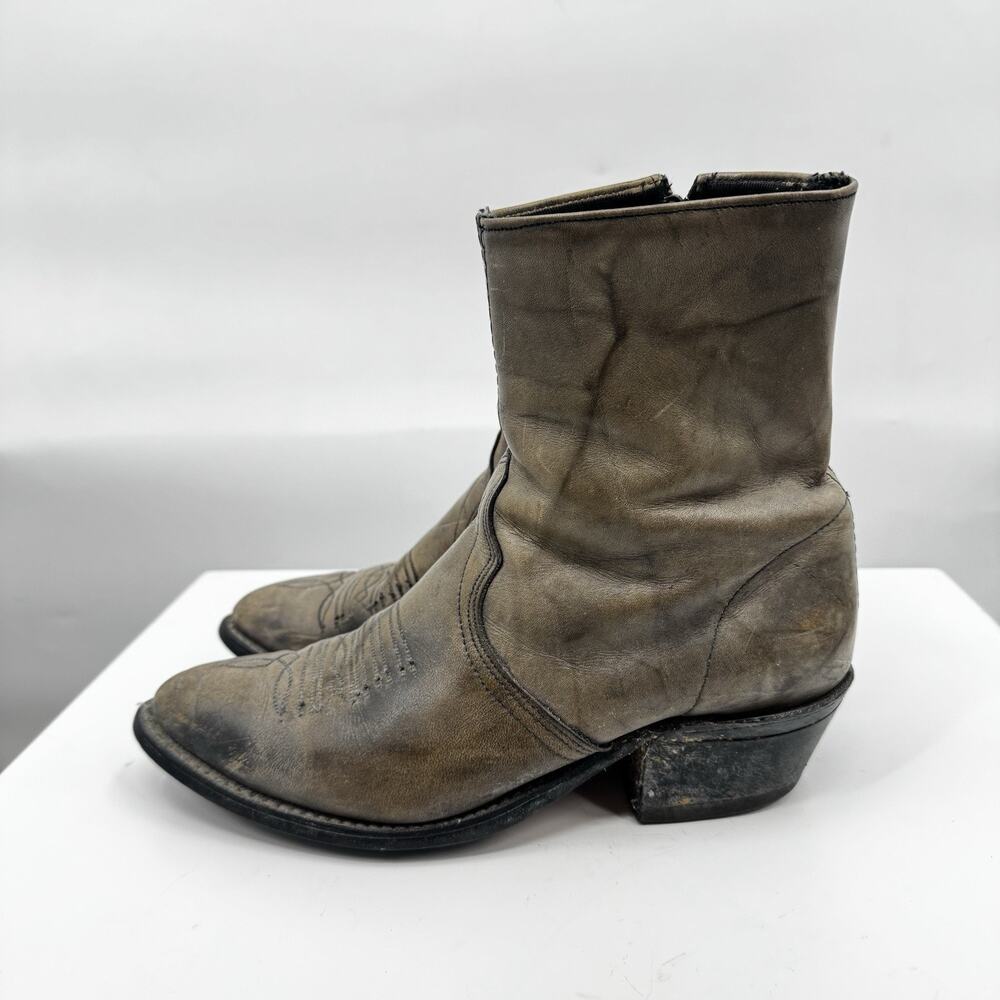 Texas Western Cowboy Ankle Boots Leather Zip Up 7 EE M 352 Vintage Rodeo